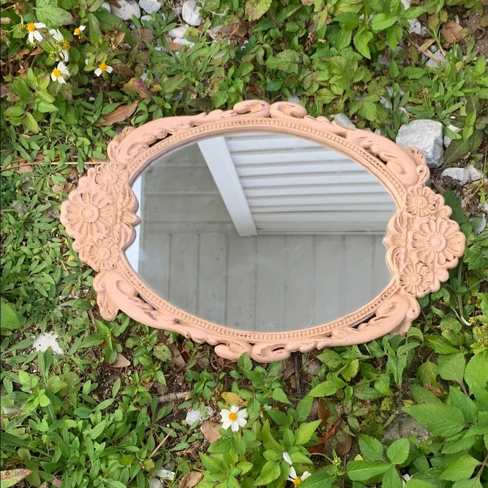 Tan Ornate Oval Mirror Wall Decor